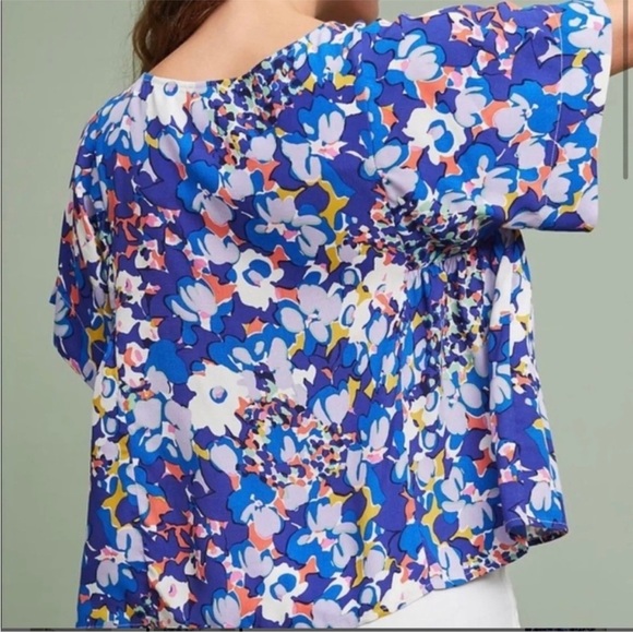 Anthropologie Maeve Milla Blue Floral Swing Blouse Size XS - Picture 2 of 5